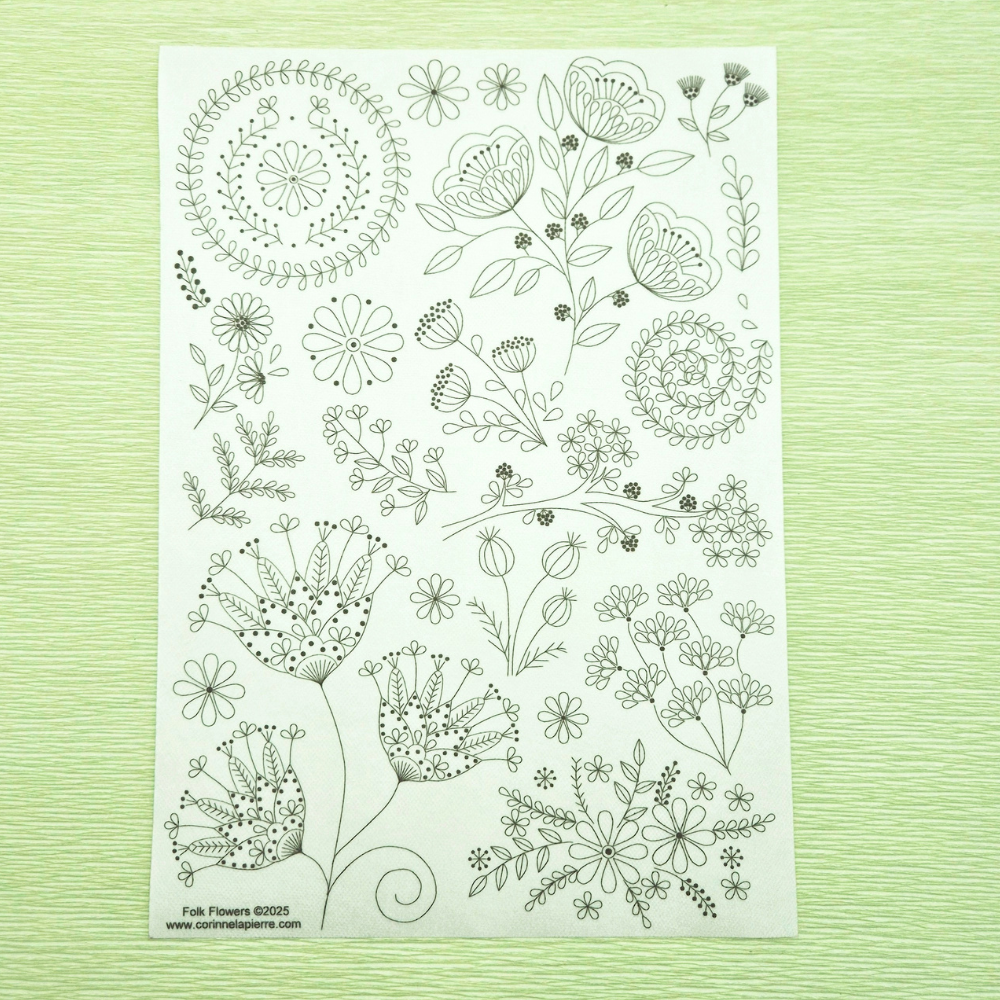 Stick & Stitch (Folklore blommor) | Vattenlöslig broderi-mall
