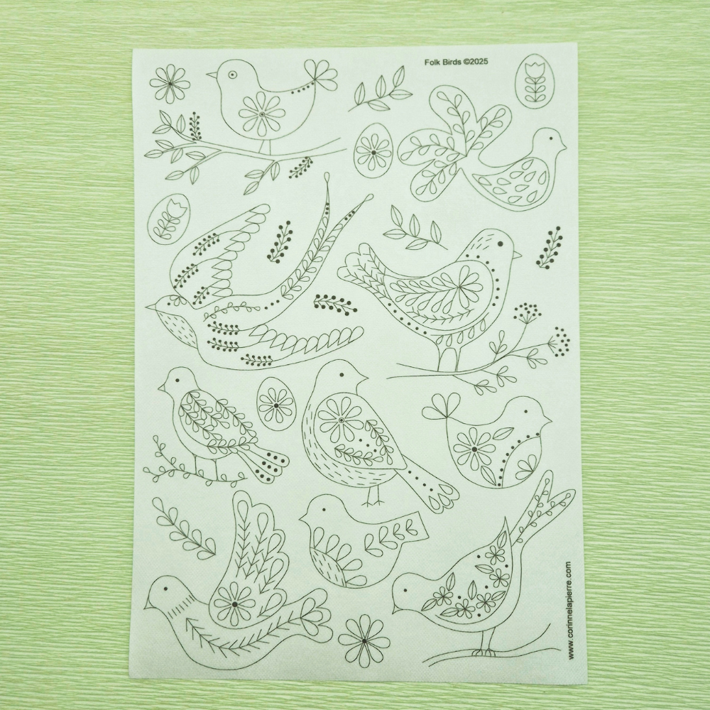 Stick & Stitch (Folklore fåglar) | Vattenlöslig broderi-mall