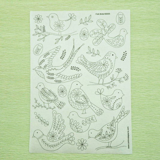 Stick & Stitch (Folklore fåglar) | Vattenlöslig broderi-mall