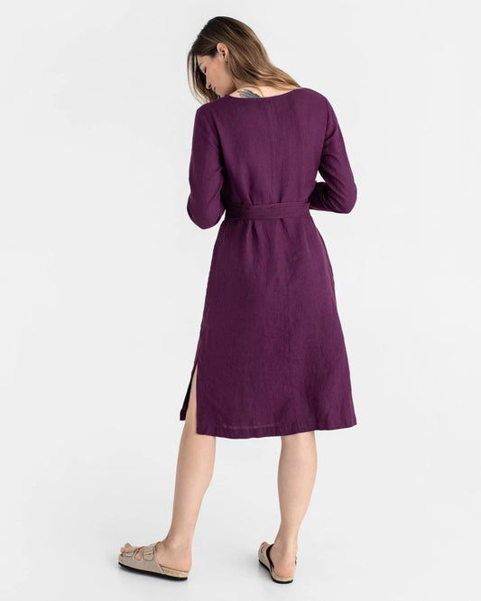 Klänning i linne, långärmad (Royal Purple)