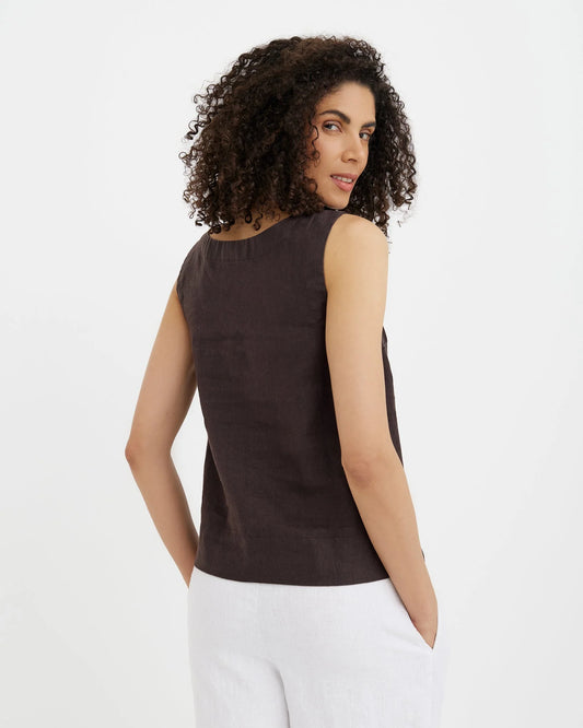 Linne topp, rundhalsad (Espresso Brown)