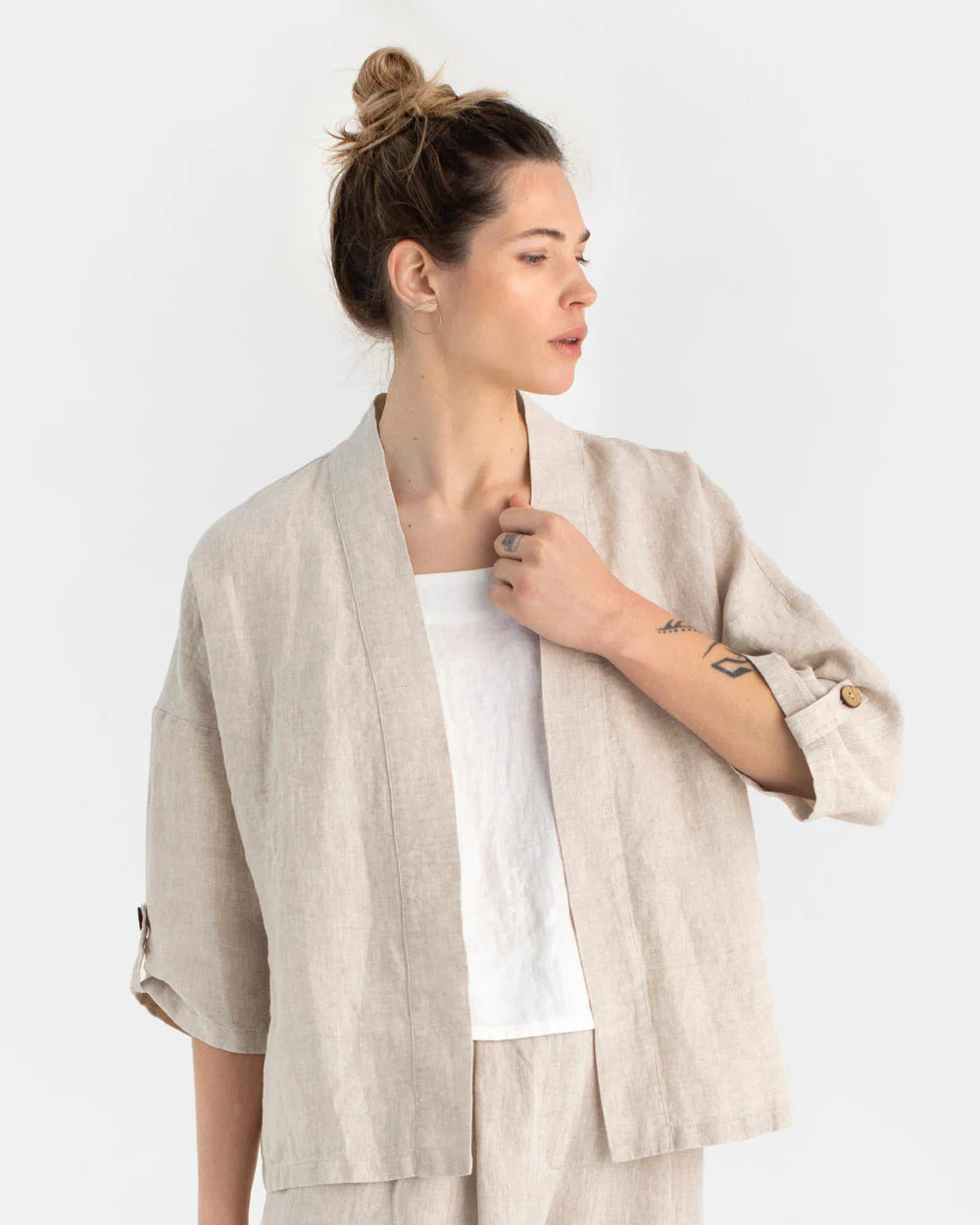 Kimonojacket i linne (Naturmelerad)