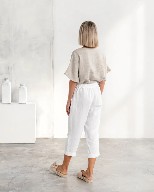 Blus, kortärmad (Naturmelerad)