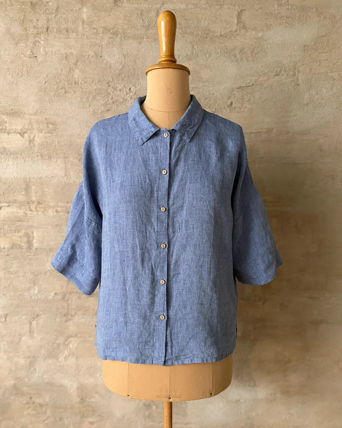 Linneskjorta/Blus, trekvartsärm (Denim Chambray)