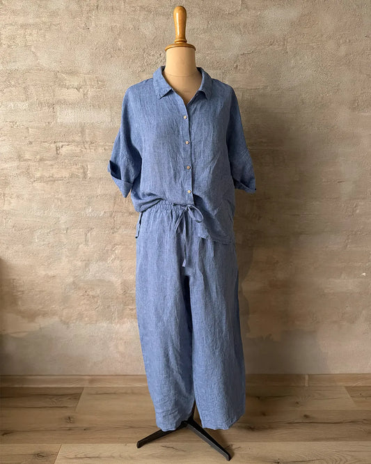 Linneskjorta/Blus, trekvartsärm (Denim Chambray)