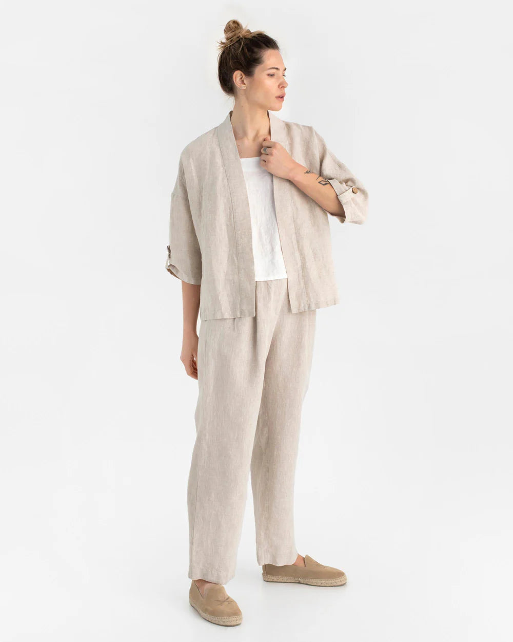Kimonojacket i linne (Naturmelerad)