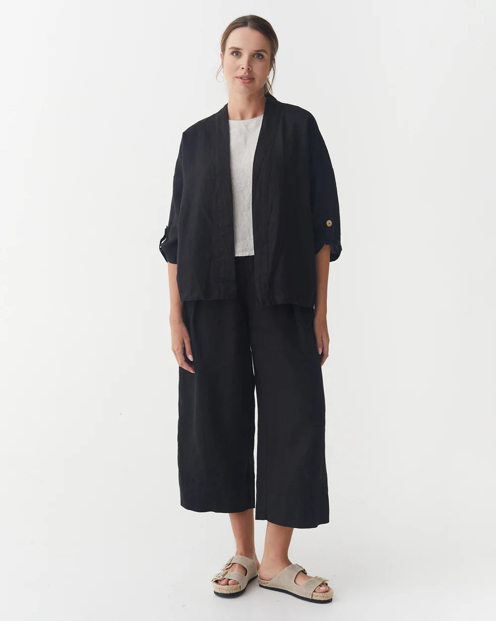 Kimonojacket i linne (Svart)