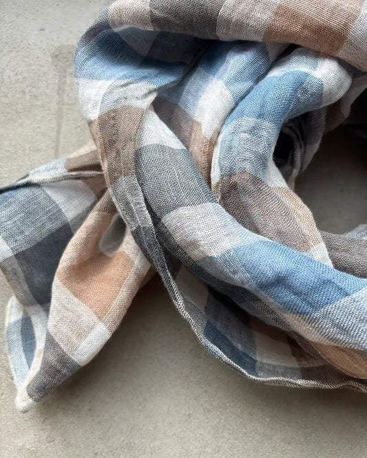 Sjal i linne (Blårutig)