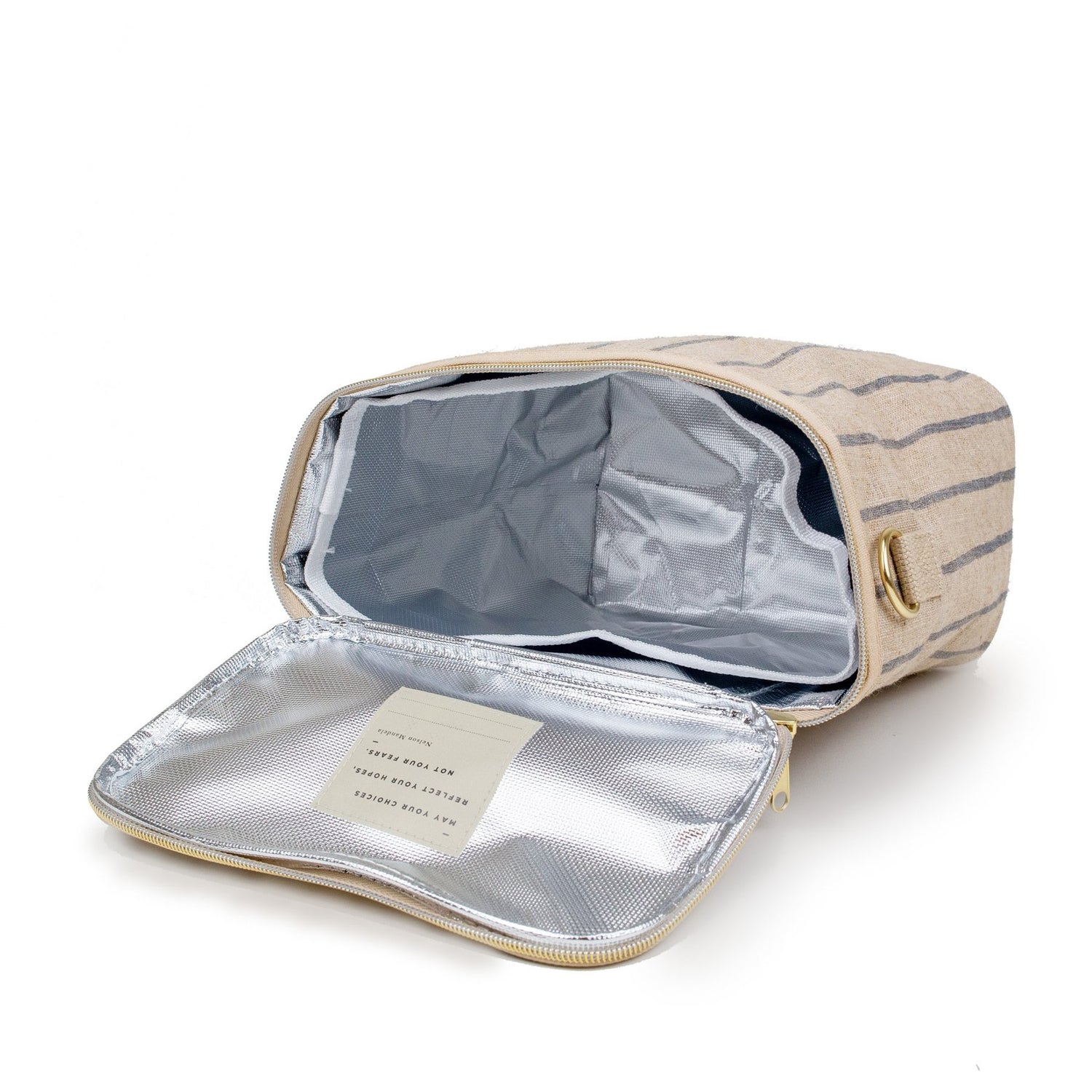 En isolerad och handsydd lunchväska i linne med axelrem.