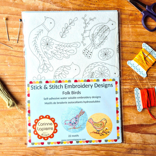 Stick & Stitch (Folklore fåglar) | Vattenlöslig broderi-mall