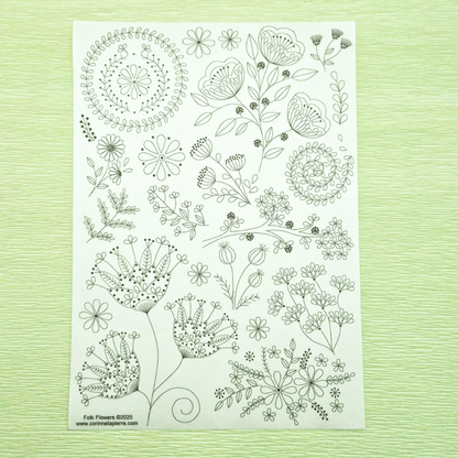 Stick & Stitch (Folklore blommor) | Vattenlöslig broderi-mall