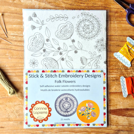 Stick & Stitch (Folklore blommor) | Vattenlöslig broderi-mall