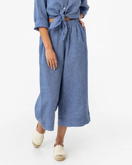 Linnebyxor culotte, vida (Denim Chambray)