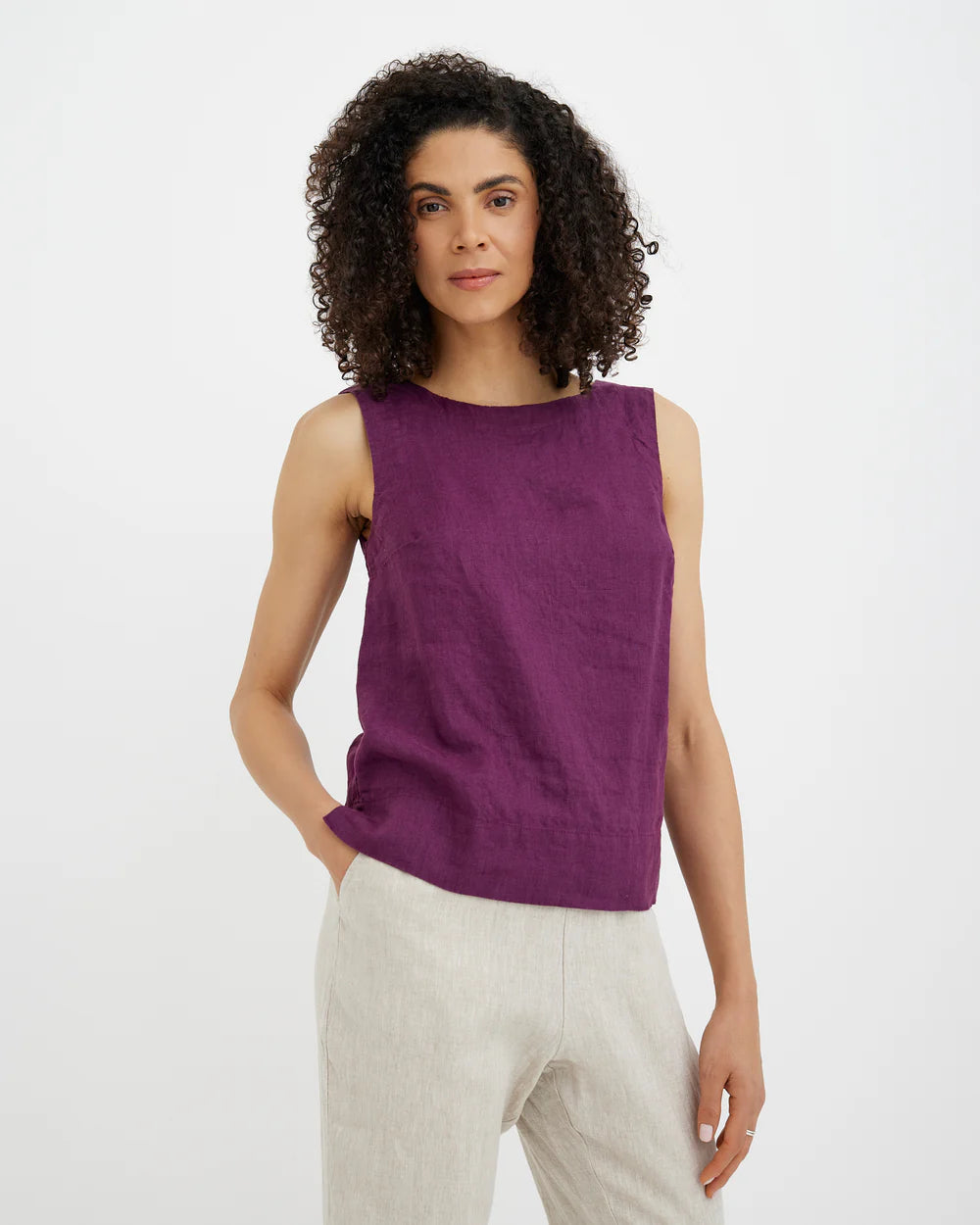 Linne topp, rundhalsad (Royal Purple)