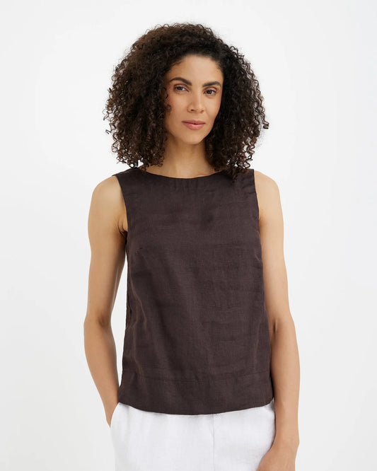 Linne topp, rundhalsad (Espresso Brown)