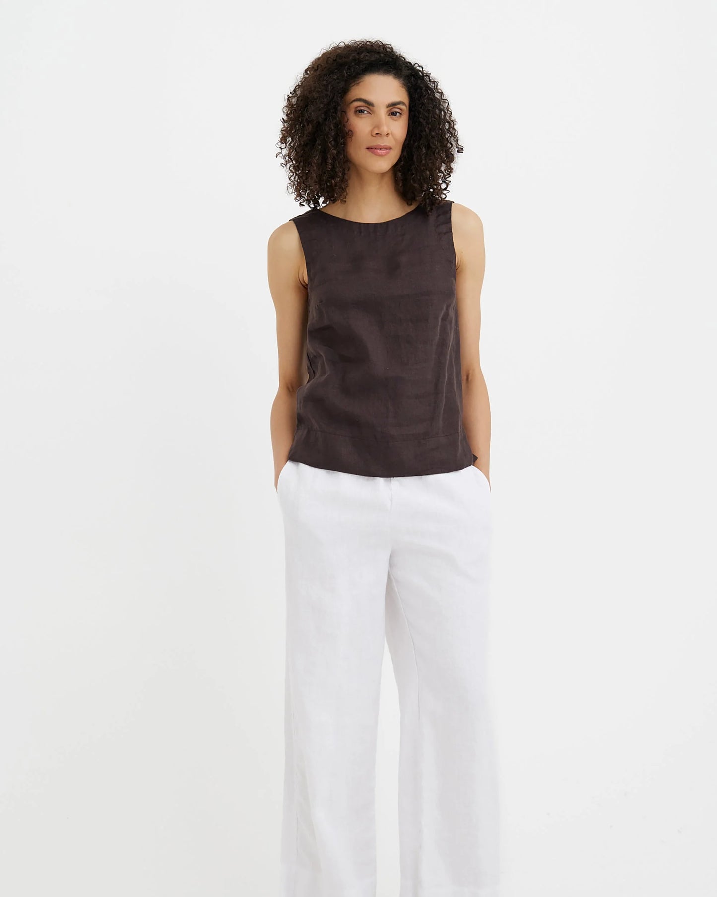 Linne topp, rundhalsad (Espresso Brown)