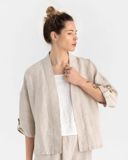 Kimonojacket i linne (Naturmelerad)