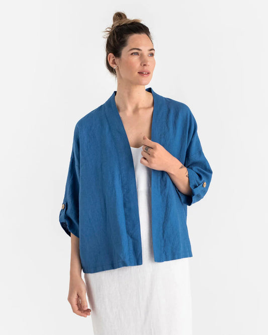 Kimonojacket i linne (Kobolt blå)