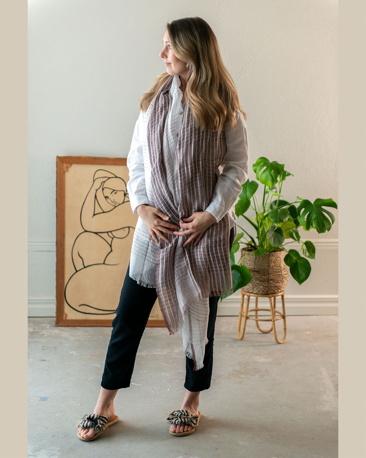 Handvävd linnesjal (Auro White) | Variously