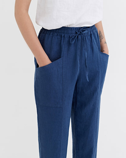 Linnebyxor, ankellängd (Deep Navy Blue)