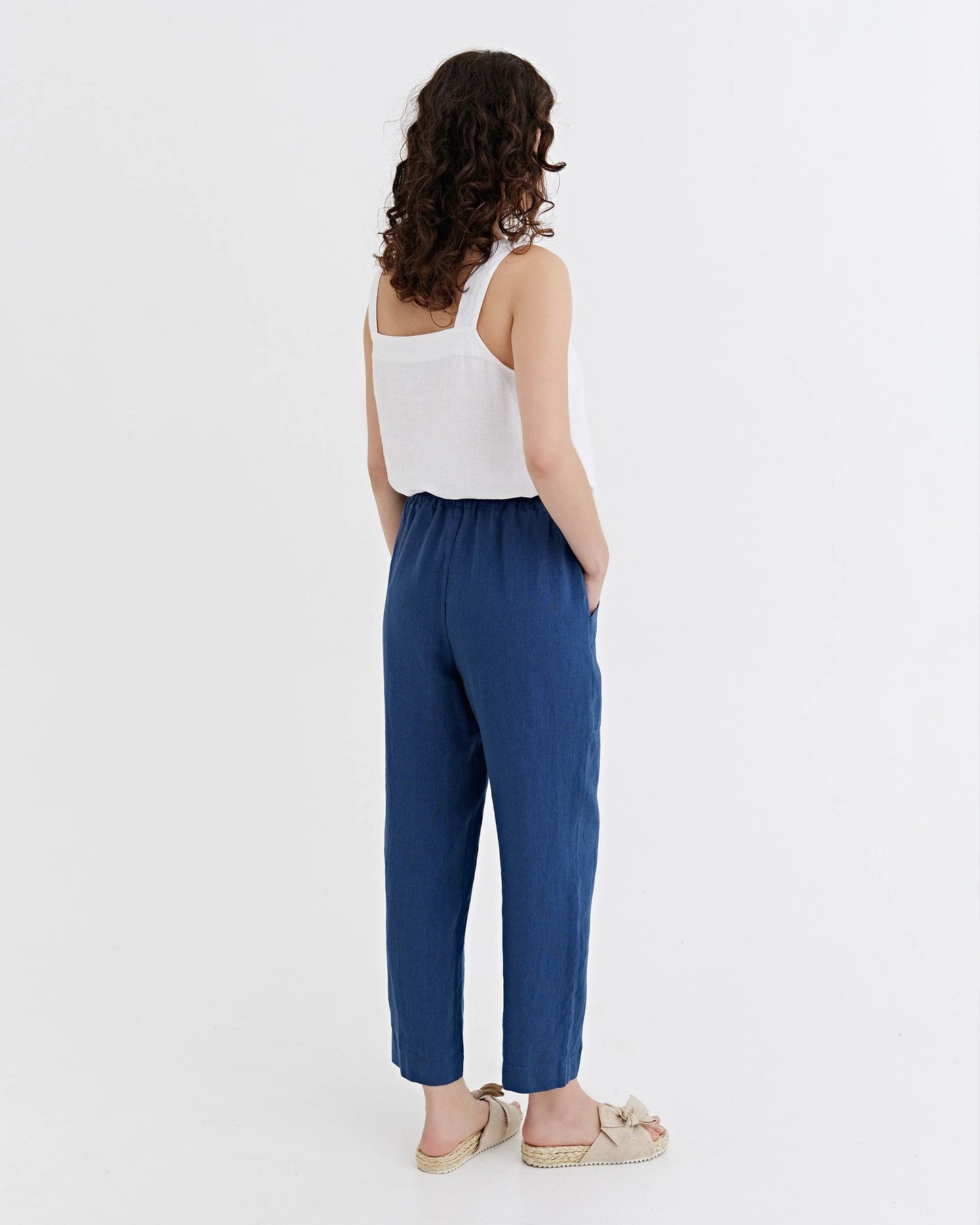 Linnebyxor, ankellängd (Deep Navy Blue)