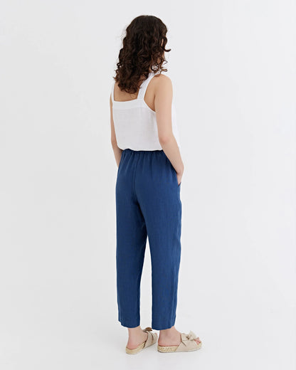 Linnebyxor, ankellängd (Deep Navy Blue)