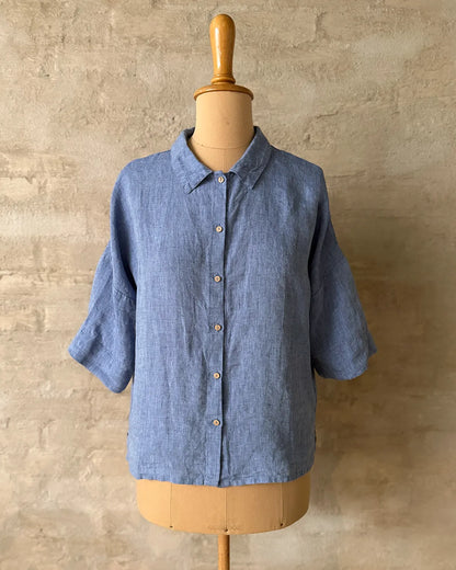 Linneskjorta/Blus, trekvartsärm (Denim Chambray)