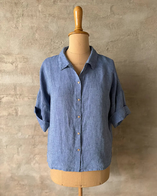 Linneskjorta/Blus, trekvartsärm (Denim Chambray)