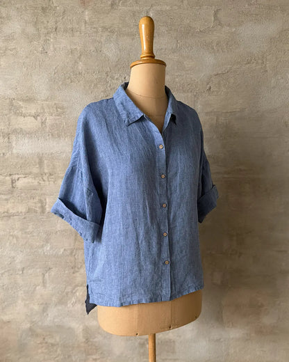 Linneskjorta/Blus, trekvartsärm (Denim Chambray)