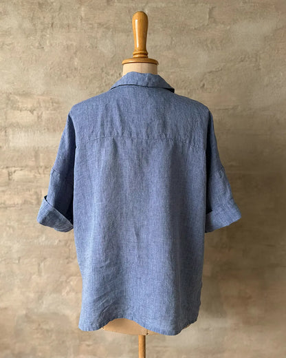 Linneskjorta/Blus, trekvartsärm (Denim Chambray)
