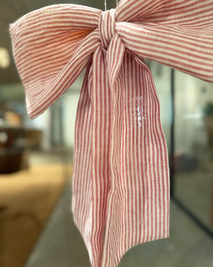 Rosett i linne | Stor (Röd randig)