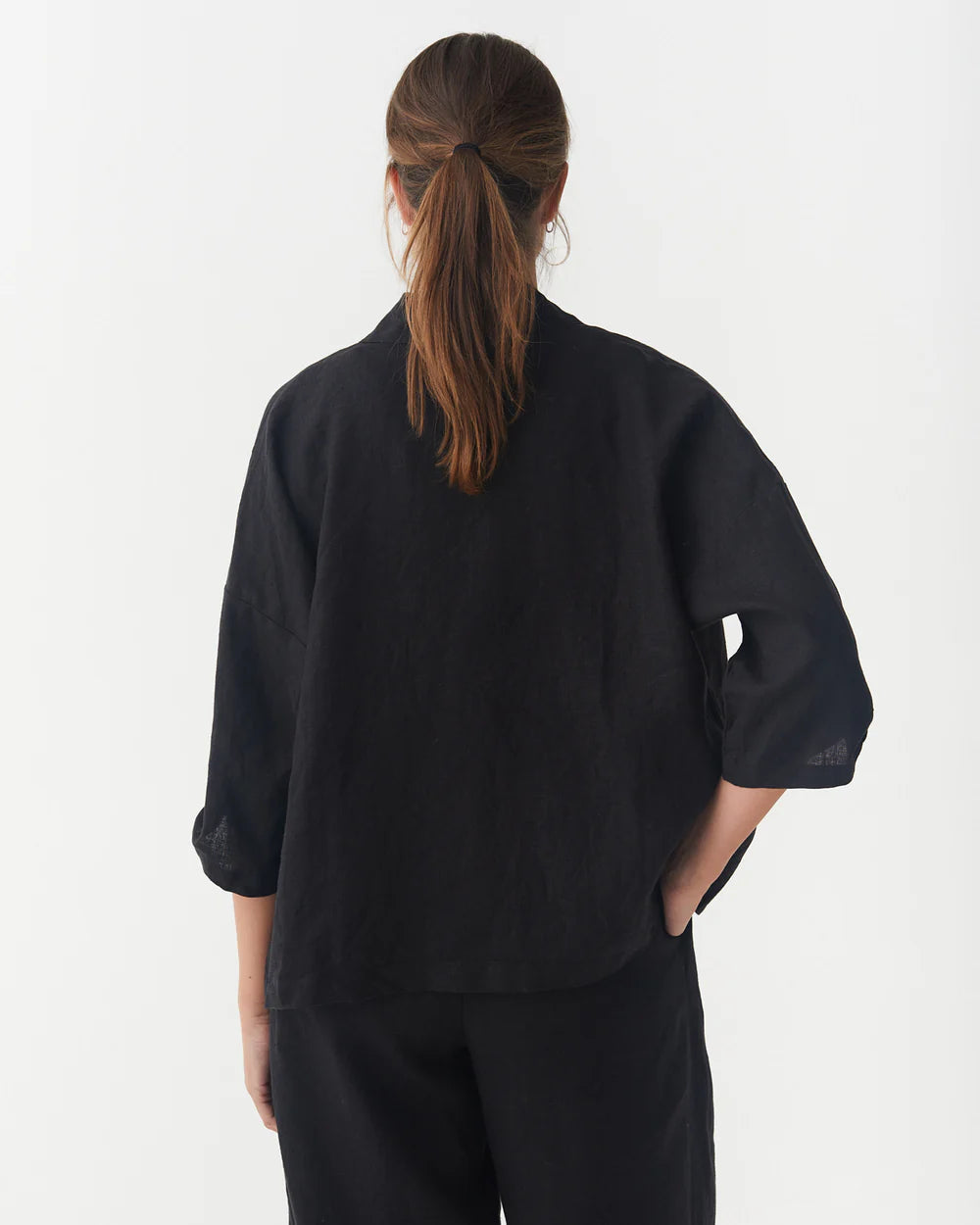 Kimonojacket i linne (Svart)