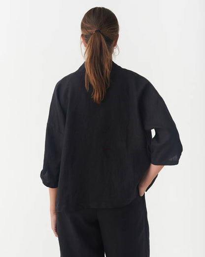 Kimonojacket i linne (Svart)