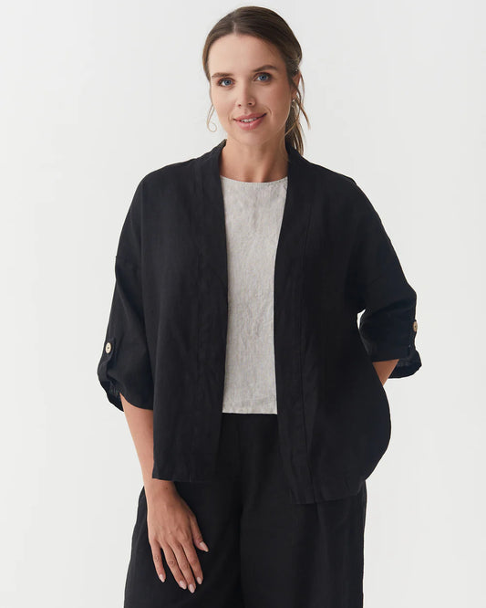 Kimonojacket i linne (Svart)