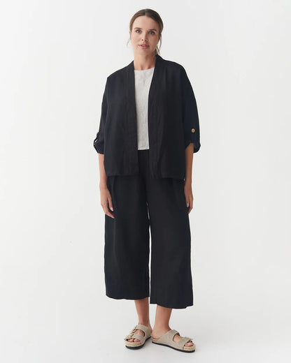 Kimonojacket i linne (Svart)