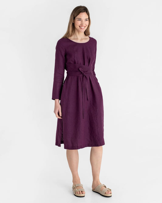 Klänning i linne, långärmad (Royal Purple)