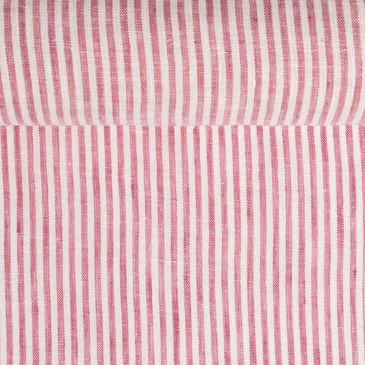 Tyg på metervara | 100% linne | Randigt (röd)