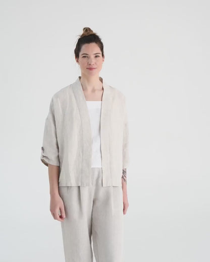 Kimonojacket i linne (Naturmelerad)
