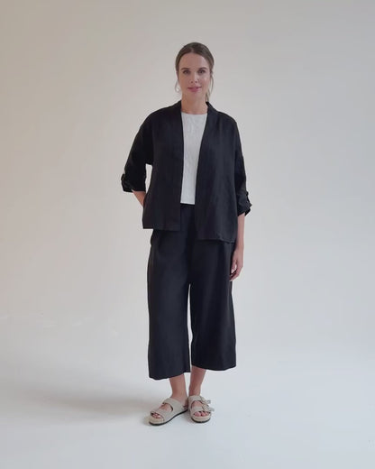 Kimonojacket i linne (Svart)