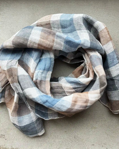 Sjal i linne (Blårutig)