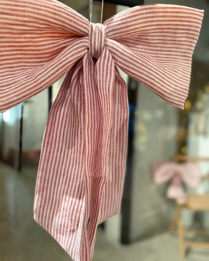 Rosett i linne | Stor (Röd randig)