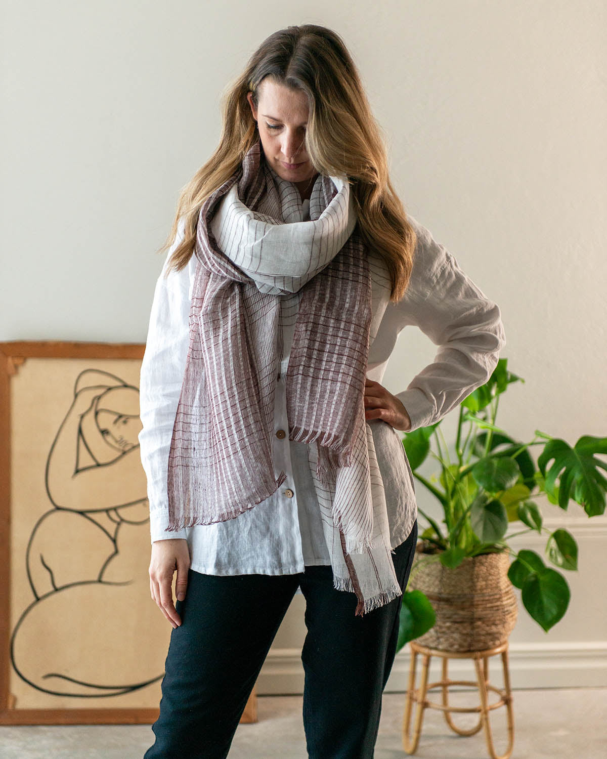 Handvävd linnesjal (Auro White) | Variously