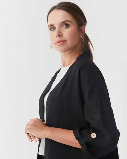 Kimonojacket i linne (Svart)